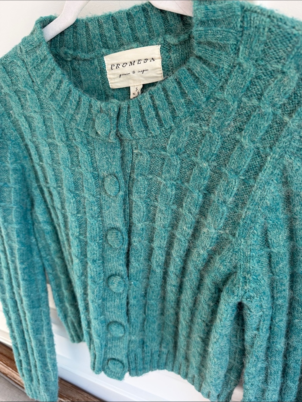Promesa Teal Ribbed Button-Front Cropped Cardigan - Picture 2 of 4